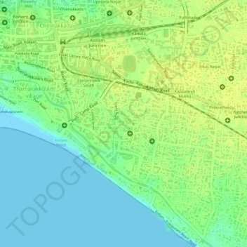Mapa topográfico Mundakkal, altitud, relieve