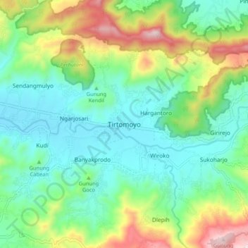 Mapa topográfico Tirtomoyo, altitud, relieve