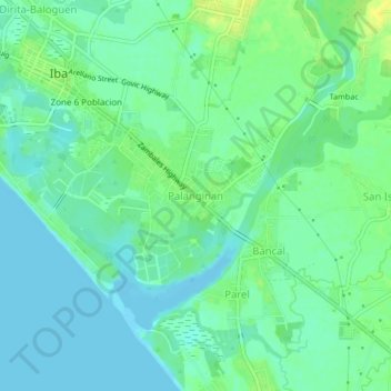 Mapa topográfico Palanginan, altitud, relieve