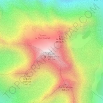 Mapa topográfico Pointe de Charbonnel, altitud, relieve