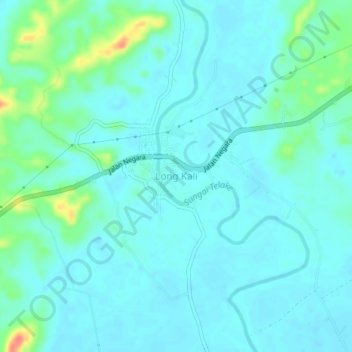 Mapa topográfico Long Kali, altitud, relieve