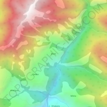 Mapa topográfico Jhuni, altitud, relieve