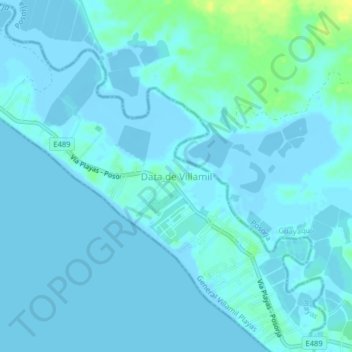 Mapa topográfico Data de Villamil, altitud, relieve