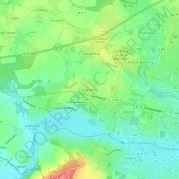 Mapa topográfico La Boissière, altitud, relieve