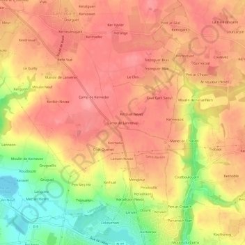 Mapa topográfico Camp de Lanrenap, altitud, relieve