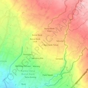 Mapa topográfico Batu Belik Bat, altitud, relieve
