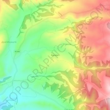 Mapa topográfico Krushevo, altitud, relieve