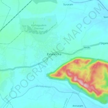 Mapa topográfico Palwancha, altitud, relieve