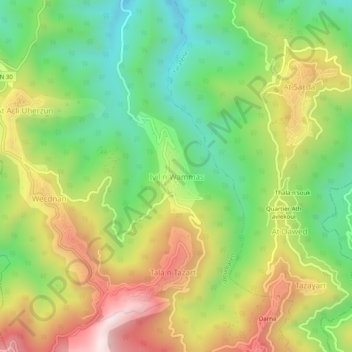 Mapa topográfico Ighil Bouamas, altitud, relieve
