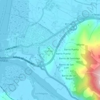 Mapa topográfico El Gurugú, altitud, relieve
