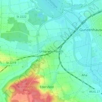 Mapa topográfico Unterwurmbach, altitud, relieve