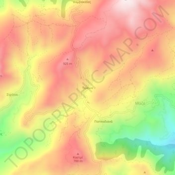 Mapa topográfico Temenia, altitud, relieve