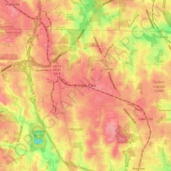 Mapa topográfico Forest Park, altitud, relieve