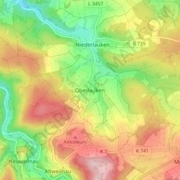 Mapa topográfico Oberlauken, altitud, relieve
