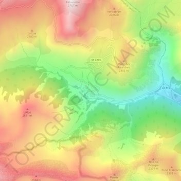 Mapa topográfico Bousieyas, altitud, relieve