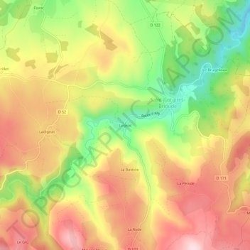Mapa topográfico Lugeac, altitud, relieve