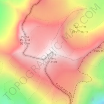 Mapa topográfico Cerro El Plomo, altitud, relieve