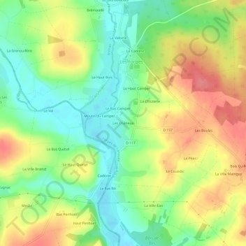 Mapa topográfico Les Châtieux, altitud, relieve