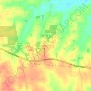 Mapa topográfico Chappell Hill, altitud, relieve