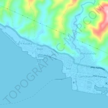 Mapa topográfico Jati, altitud, relieve