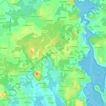 Mapa topográfico Kerlescan, altitud, relieve