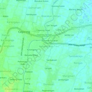 Mapa topográfico Kebonharjo, altitud, relieve