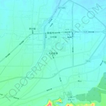 Mapa topográfico Yueyaquan, altitud, relieve