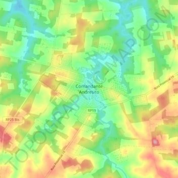 Mapa topográfico Comandante Andresito, altitud, relieve