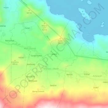 Mapa topográfico Grdoči, altitud, relieve