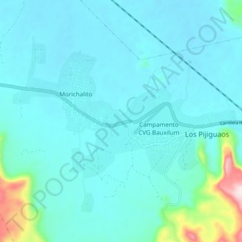 Mapa topográfico Los Pijiguaos, altitud, relieve