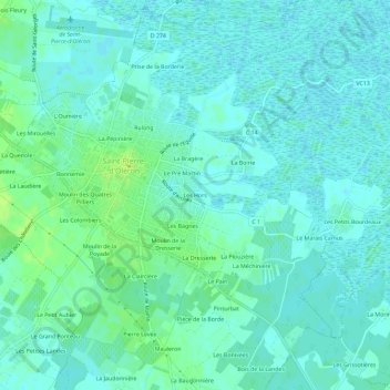 Mapa topográfico Les Hors, altitud, relieve
