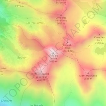 Mapa topográfico Cime du Diable, altitud, relieve