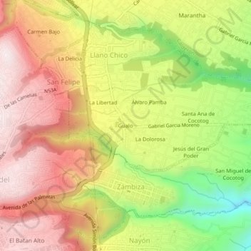 Mapa topográfico Gualo, altitud, relieve
