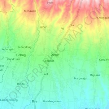 Mapa topográfico Dawe, altitud, relieve