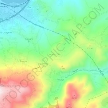 Mapa topográfico Hacımercan, altitud, relieve