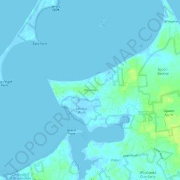 Mapa topográfico Pocomo, altitud, relieve