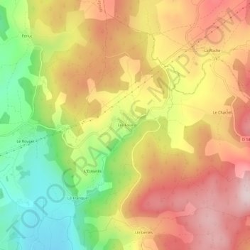 Mapa topográfico Les Faux, altitud, relieve