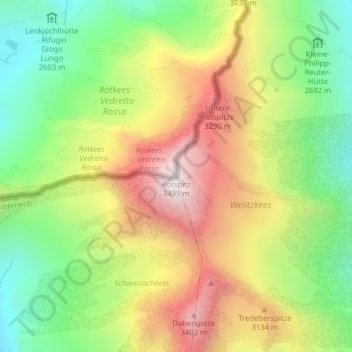 Mapa topográfico Rötspitz, altitud, relieve