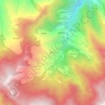 Mapa topográfico Khoti, altitud, relieve