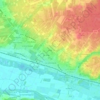 Mapa topográfico Cangé, altitud, relieve