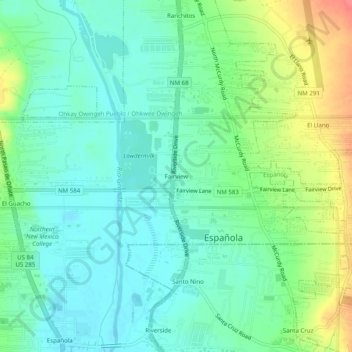 Mapa topográfico Fairview, altitud, relieve