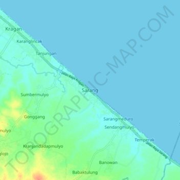 Mapa topográfico Sarang, altitud, relieve