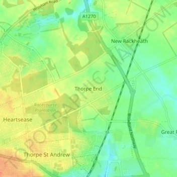 Mapa topográfico Thorpe End, altitud, relieve