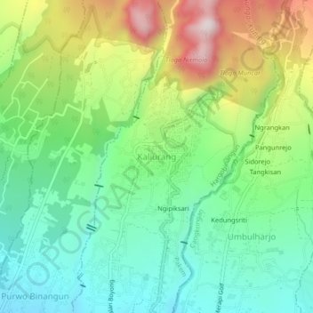Mapa topográfico Kaliurang, altitud, relieve