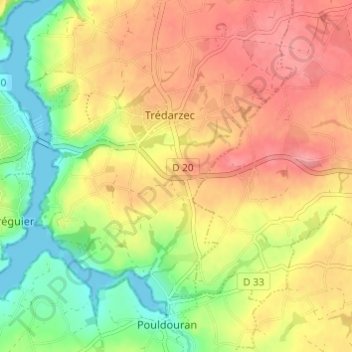 Mapa topográfico Crec'h Choupo, altitud, relieve