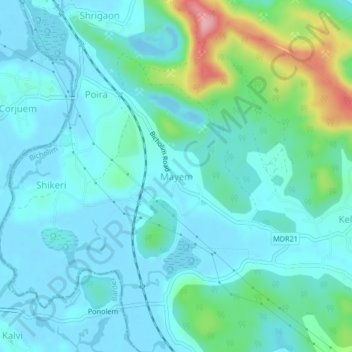 Mapa topográfico Mayem, altitud, relieve