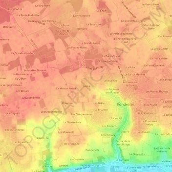 Mapa topográfico Tréché, altitud, relieve