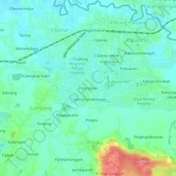 Mapa topográfico Pasirsalam, altitud, relieve