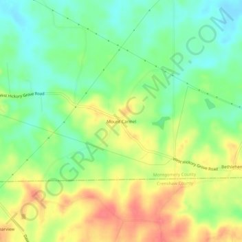 Mapa topográfico Mount Carmel, altitud, relieve