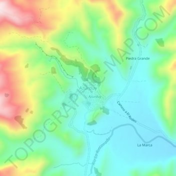 Mapa topográfico Azurduy, altitud, relieve